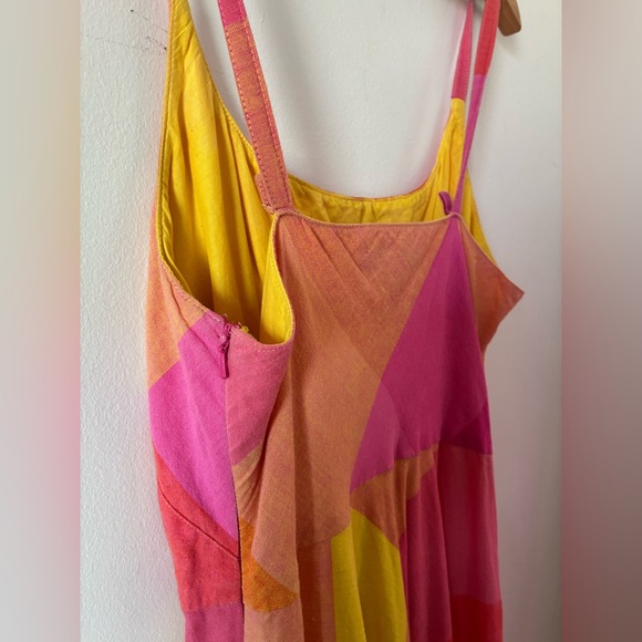 Liz Claiborne Vtg 90s Linen Cotton Blend Plaid Full Skirt Sunset Maxi Dress - 8 - Picture 6 of 13